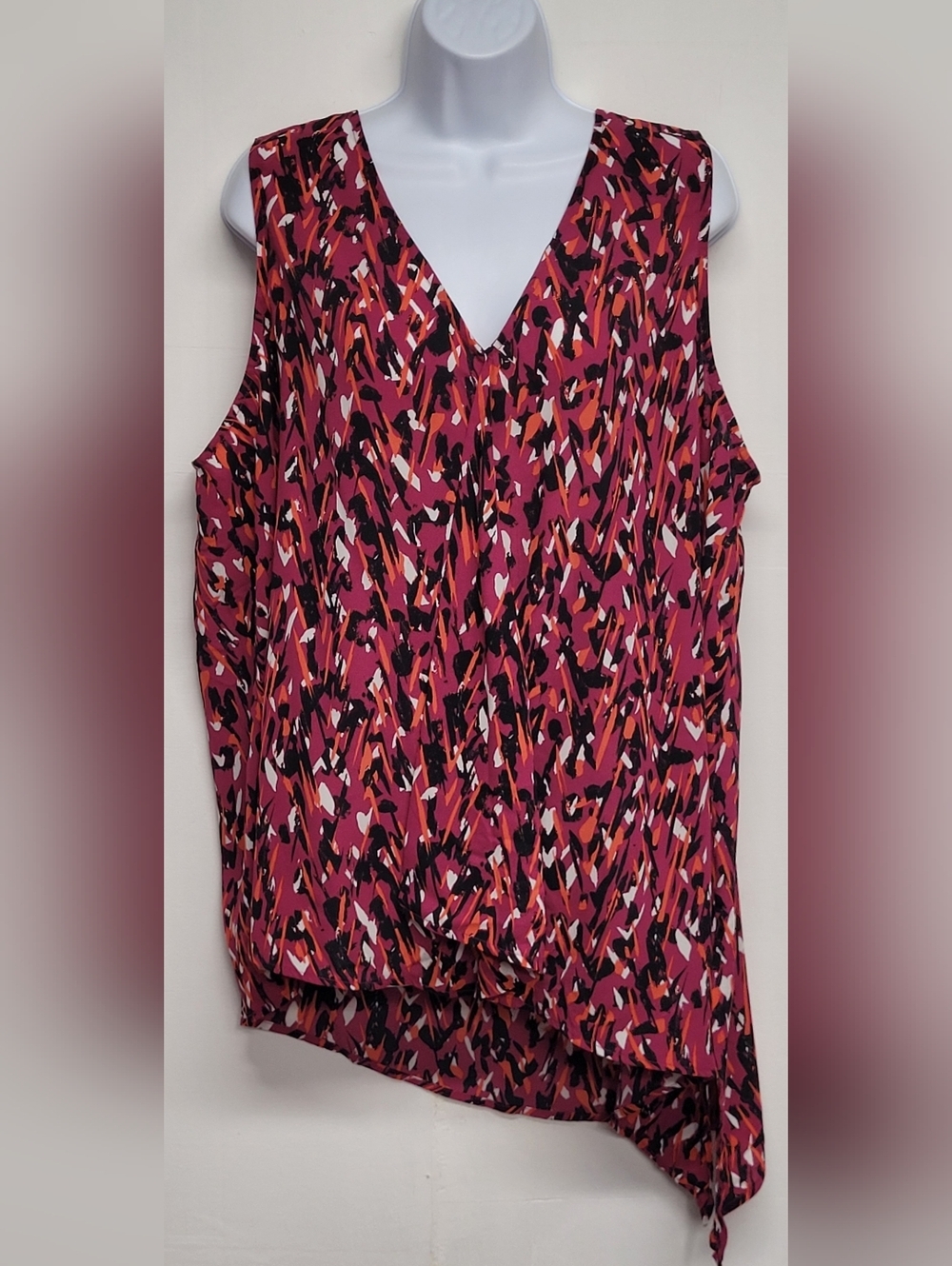 Apt. 9 Top 2X Asymmetrical Sleeveless Decorative Print One Front Pleat